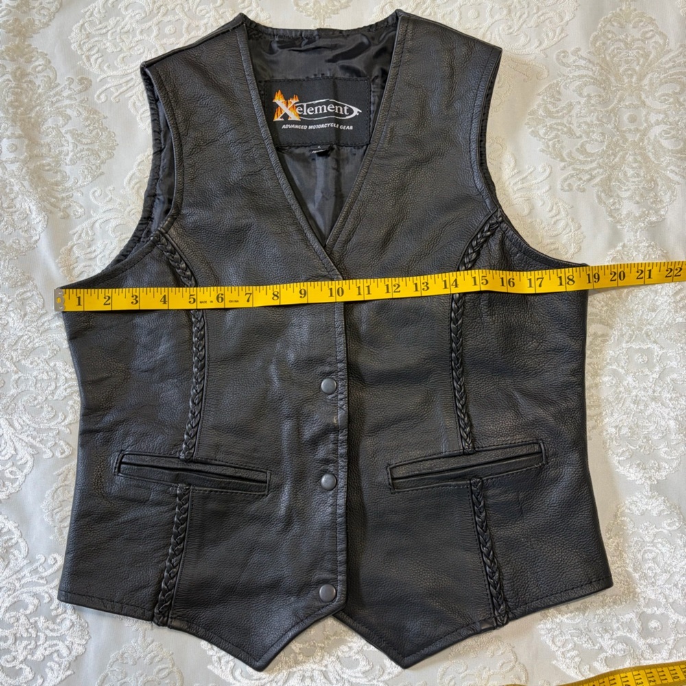 Xelement Motorcycle Genuine Leather Vest With Braided Detail Black Size Large - Picture 7 of 8
